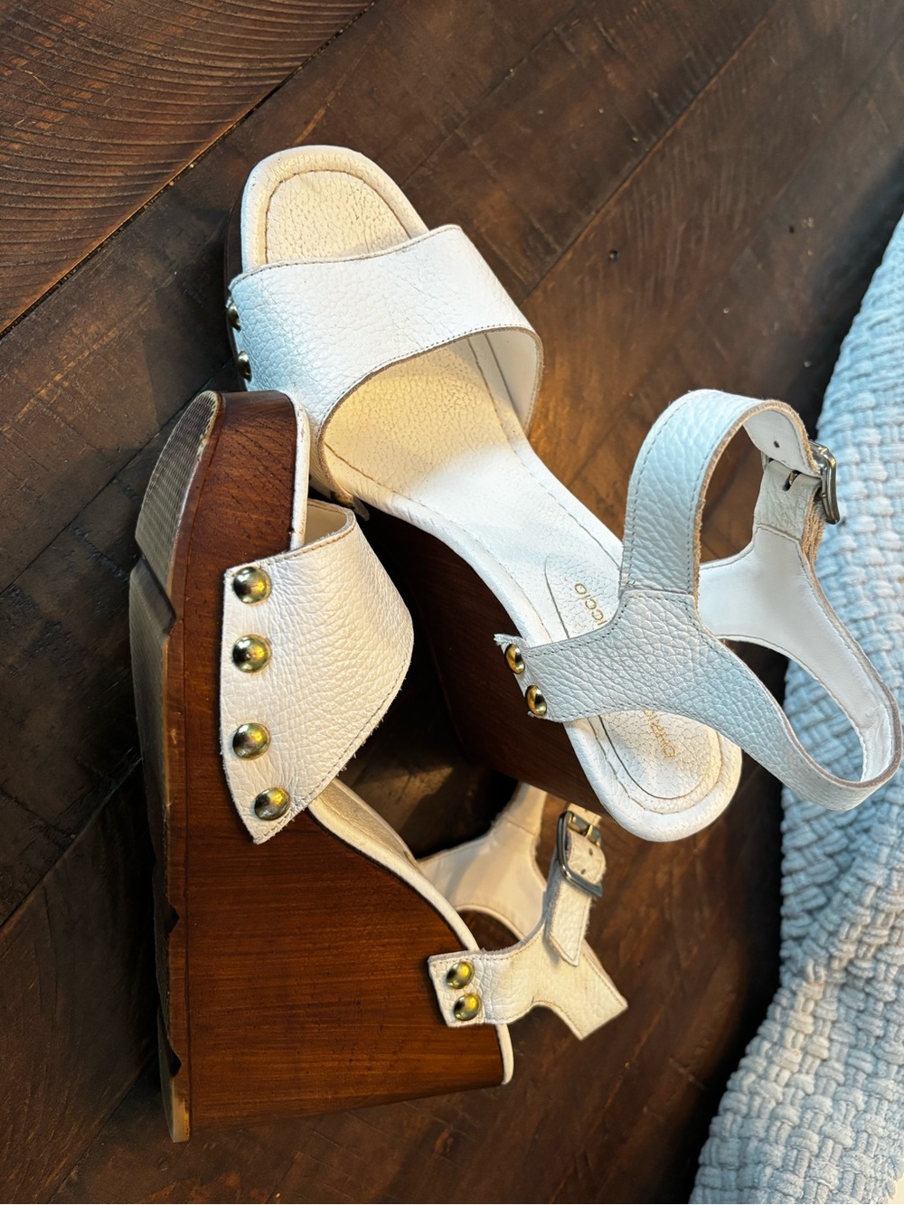 Christian Di Riccio Italy White Leather Platform Wedge Sandals Size 39 US 8.5